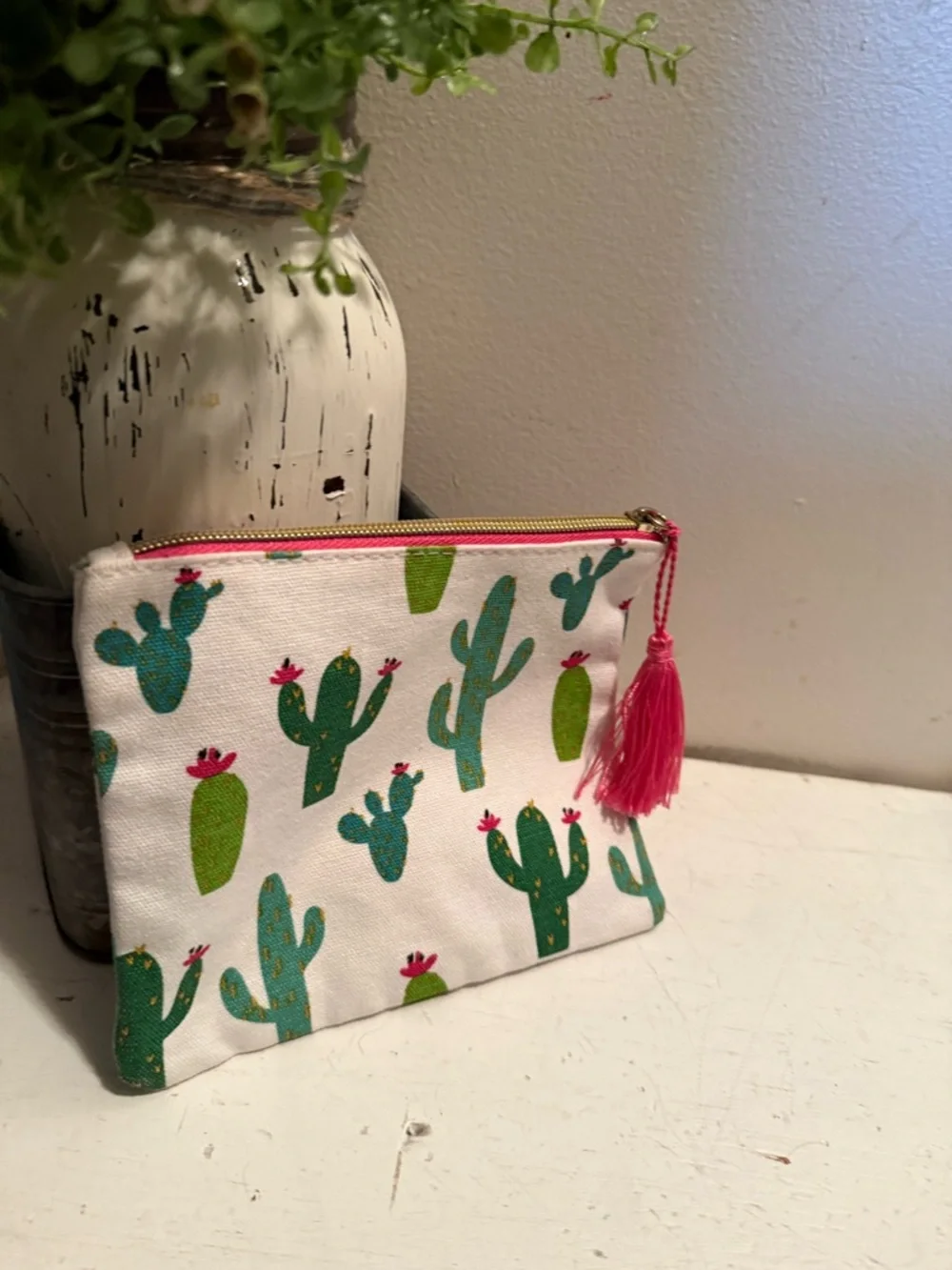 Sugar Rush Cactus Zip Pouch with Pink Tassel